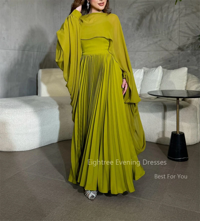 Eightree-Robe de Rhen mousseline de soie verte vintage, une ligne, occasion formelle, soirée, quelles que soient les zones arabes, robes de soirée décontractées