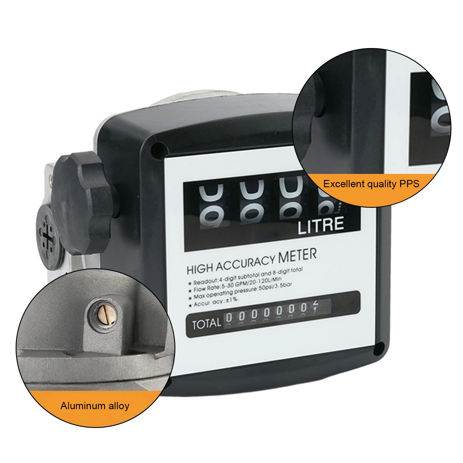 5-30Gpm/20-120L/دقيقة عالية الدقة متعددة الوظائف مقياس الوقود الميكانيكية 4 أرقام مقياس تدفق الوقود الرقمي الديزل البنزين تدفق متر