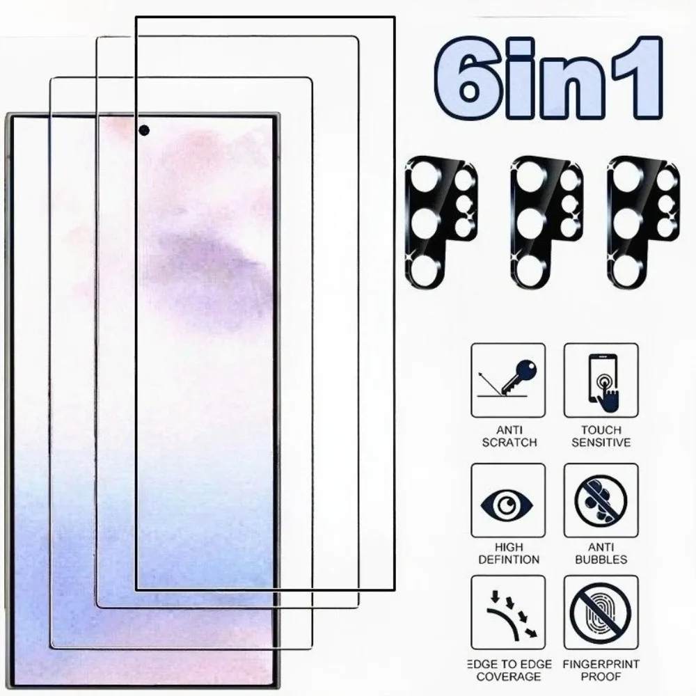 

3 шт. ультра прозрачное закаленное стекло для Samsung Galaxy S25 S24 Ultra S23 S22 S21 Plus S23 S24 S25 FE с 3 шт. HD-объективом для камеры
