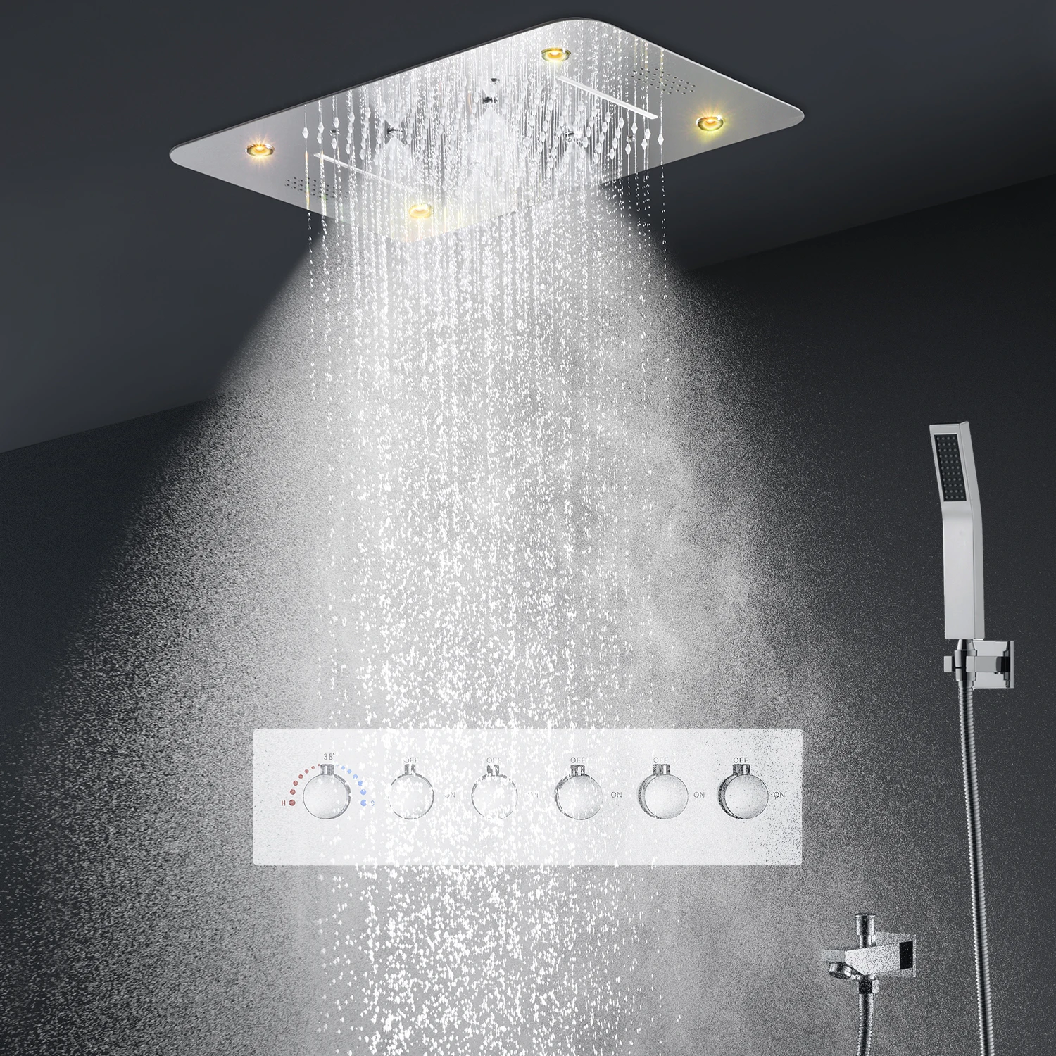 2024 Multi Function Ceiling Led Shower Head Panel Set Rainfall Spray Constant Temperature Valve Mixer Diverter