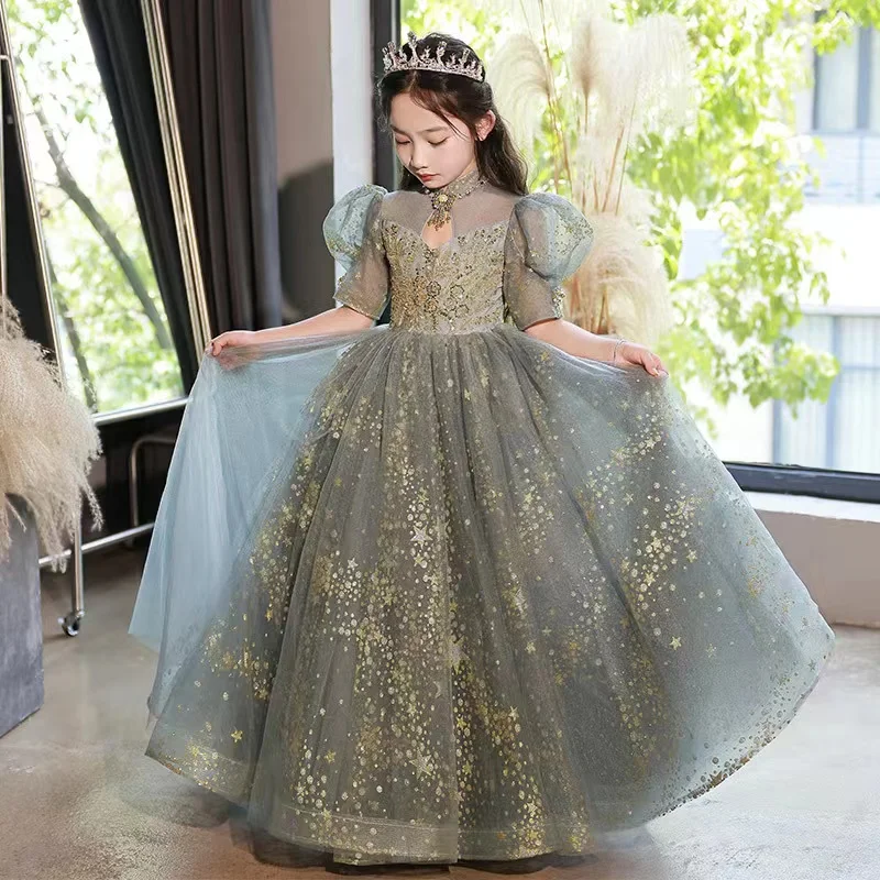 Gorgeous Sequin Lace Flower Girl Dress Teenage Wedding Dresses Princess Pageant Long Vestidos Christmas Formal Party Clothes