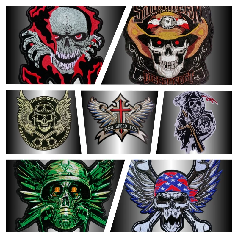 Punk motorcycle style embroidered patches on clothes, big Pacthes jackets, denim decals, DIY rock big Pacth badges