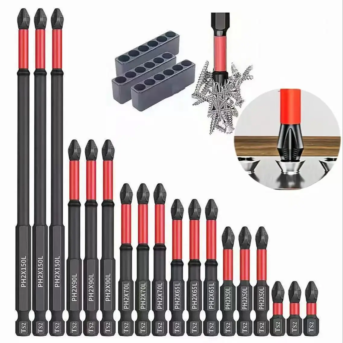 Magnetic Non-Slip Drill Bit Set 2/6/12 Pieces, S2 Steel, Crosshead and Impact Drill Bits, Suitable for Electric and Hand Drivers