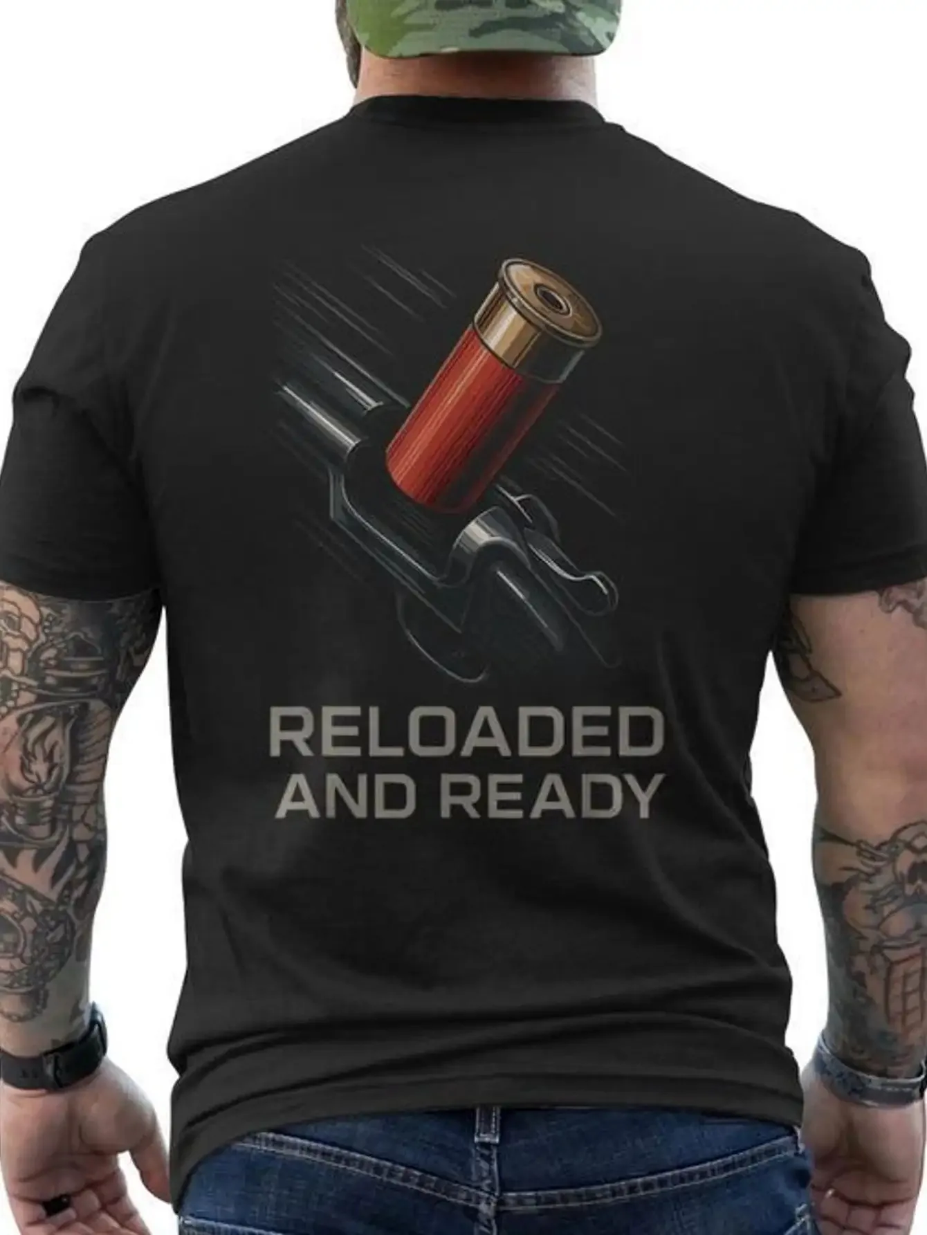 Men's Shooting T-Shirt Features Reloaded and Ready Text on Back Comfortable T-shirt Skeet Shooting The Range and An Any Shooter
