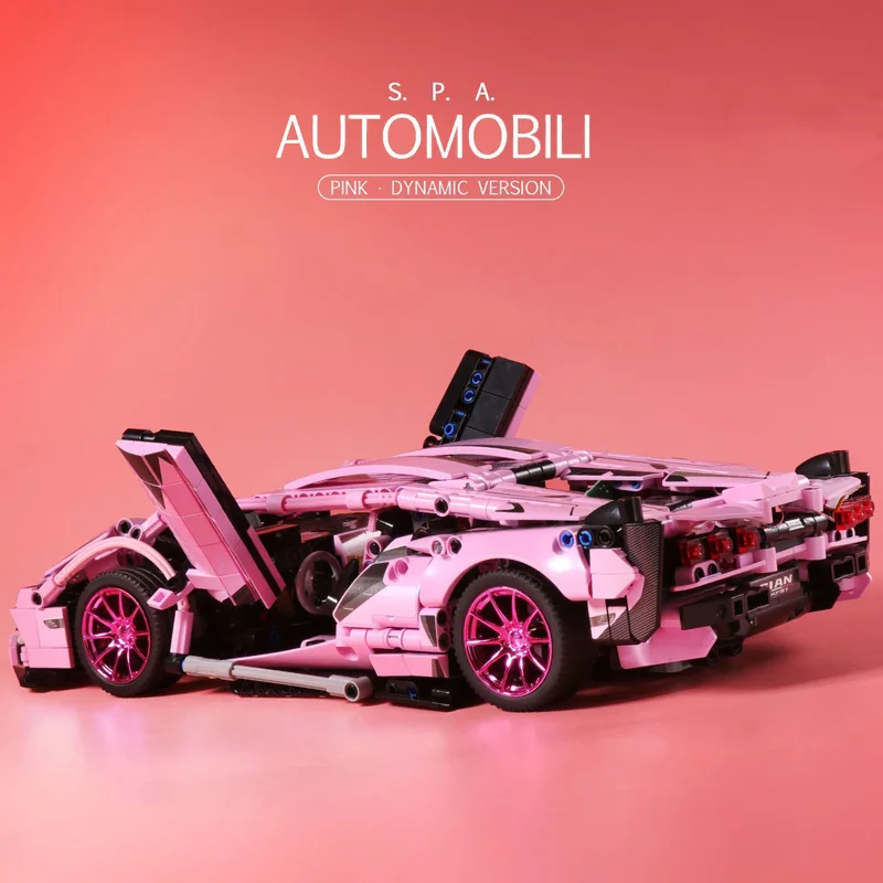 1280 pz tecnico 1:14 rosa Sian Racing Sports Car Building Blocks assemblare mattoni veicolo giocattoli regalo per ragazzo bambini