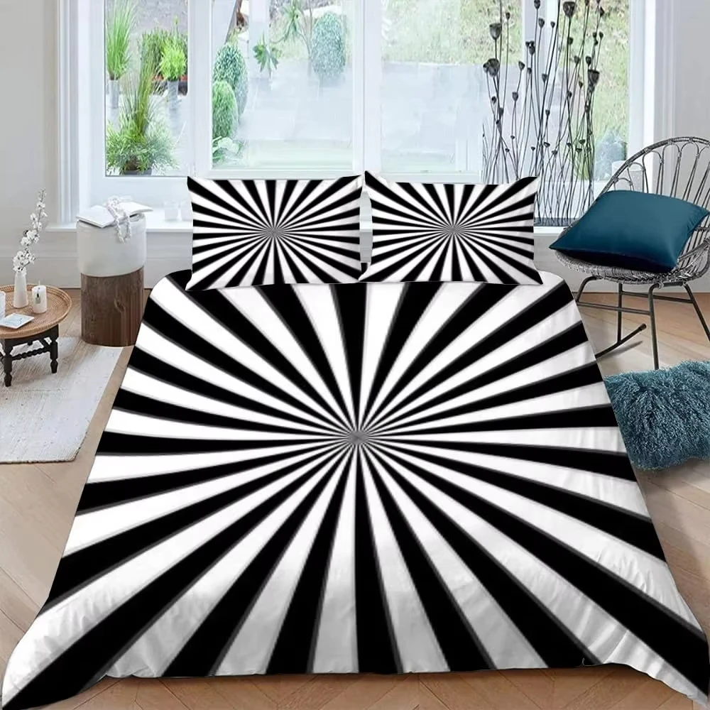 Black and White Duvet Cover 3D Optical Illusion Comforter Cover Microfiber Abstract Geometry Bedding Set Twin King for Kids Boys