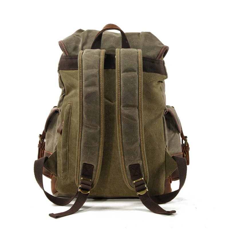 Vintage Waterproof Waxed Canvas Backpacks Leather Men School Bag Bagpack large Daypack High Quality Laptop Backpack Bag Rucksack