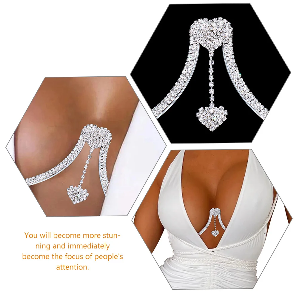 

Rhinestone Chest Bracket Crystal Heart Pendant Women Bra Chain Jewelry Body Chain Festival Party Nightclub Wear Durable Elegant