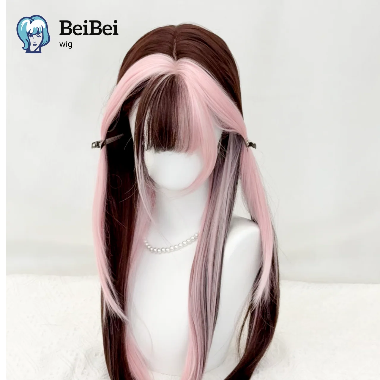 Wig Sorotan Merah Muda Lolita Strawberry Cookies Wig Rambut Lurus Panjang 24 Inci untuk Wanita Wig Sintetis Lucu untuk Penggunaan Sehari-hari Cosplay