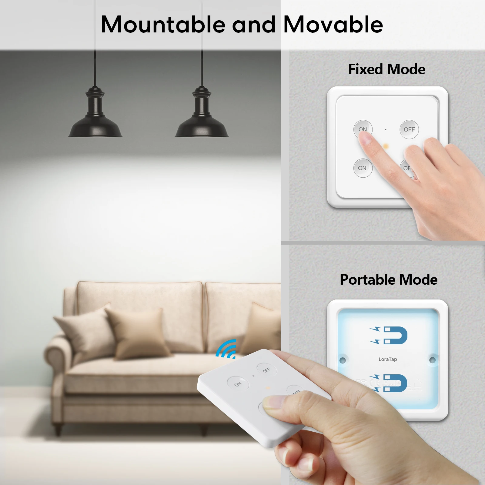 LoraTap  Wireless RF 868Mhz Socket Swtich Relay Module 10A EU Remote with Wall Base Remote Control ON/OFF For Light, Fan, Pump