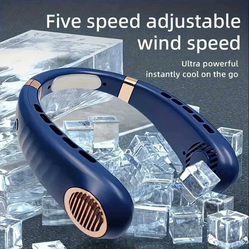 

USB-перезаряжаемый портативный вентилятор на шею, LED-дисплей с 5 скоростями, литиевая батарея, безлопастное охлаждающее устройство с мощным потоком воздуха