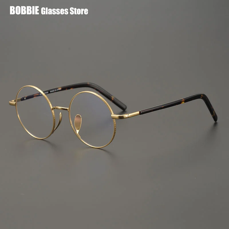 Handmade Glasses Frame Men Retro Round Japaneses Carved Design Pure Titanium Ultralight Women Eyewear Myopia Eyeglasse 2023 New