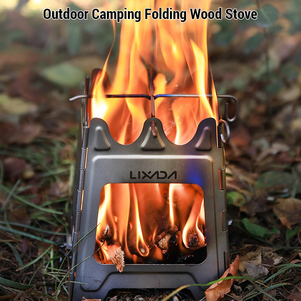 Lixada Outdoor Mini Fire Pits Foldable Stainless Steel Bonfire Stove Hinge Wood Burning Stove for Camping Hiking Stoves