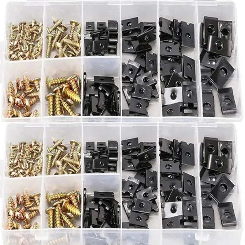 

170pcs U Metal Nuts Clips U-shape Clip Car Fender Bumper Cross Head Screws with Fasteners Self Tapping Screws Parts Assortment