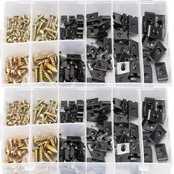 170 Stuks U Metalen Moeren Clips U-Vorm Clip Auto Spatbord Bumper Kruiskop Schroeven Met Bevestigingsmiddelen Zelftappende Schroeven Onderdelen Assortiment