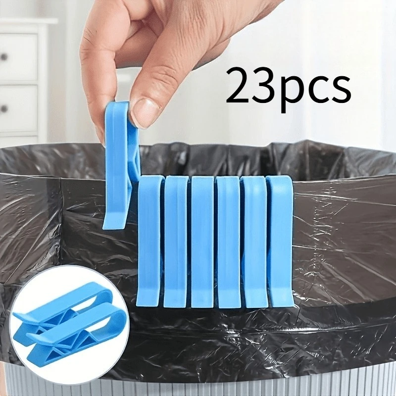 23pcs Blue Plastic Trash Bag Clips - Anti-Slip Garbage Bin Holders, Divider Side Clips for Home & Office