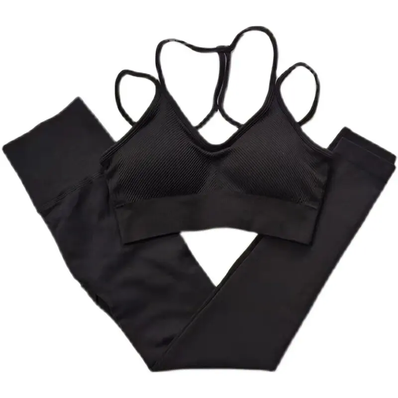 

Klein Blue Women Yoga Set Strappy Back Sports Bra High Waist Hip Lift Fitness Pants Gym Outfits