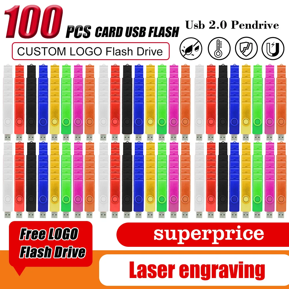 100PCS Wholesale Usb 2.0 Flash Drive Pen Drive 4GB 8GB Free Custom Logo Memory Stick 16GB 32GB 64GB Thumb Drive Pendrive