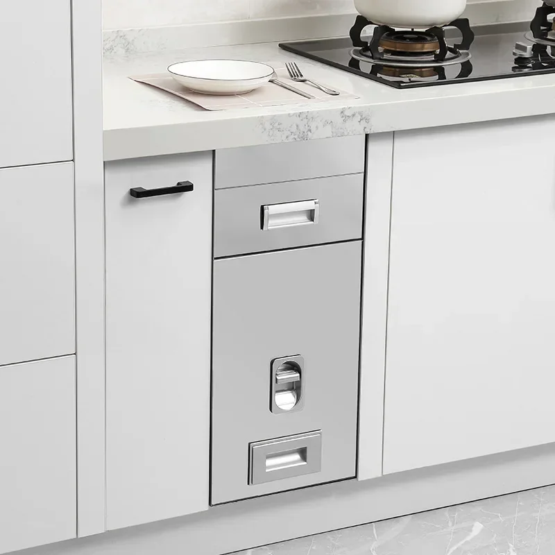 Qianju embedded rice box 304 stainless steel kitchen cabinet rice bucket rice cabinet pull basket household automatic insect