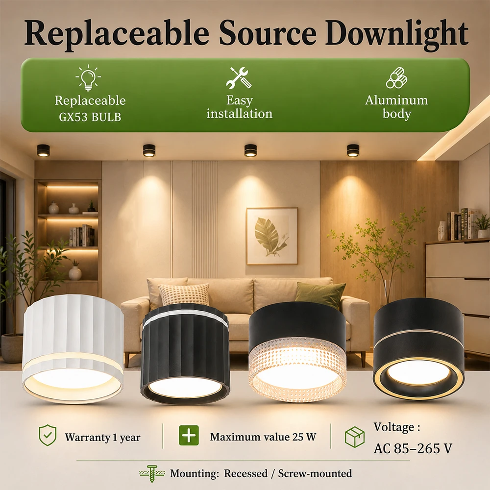 GX53 Surface Mounted Downlight Indoor Ceiling Spotlights Recessed Tube Lamp for Living Room Bedroom Corridor Lighting 85-265V