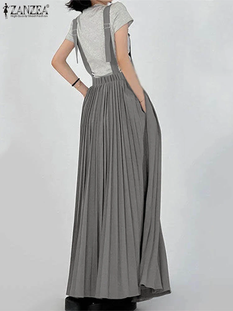

ZANZEA Pleated Streetwear Overall Dress Plisse 2025 Summer Solid Stylish Suspender Vestidos Women Trendy Casual Pinafore Dress