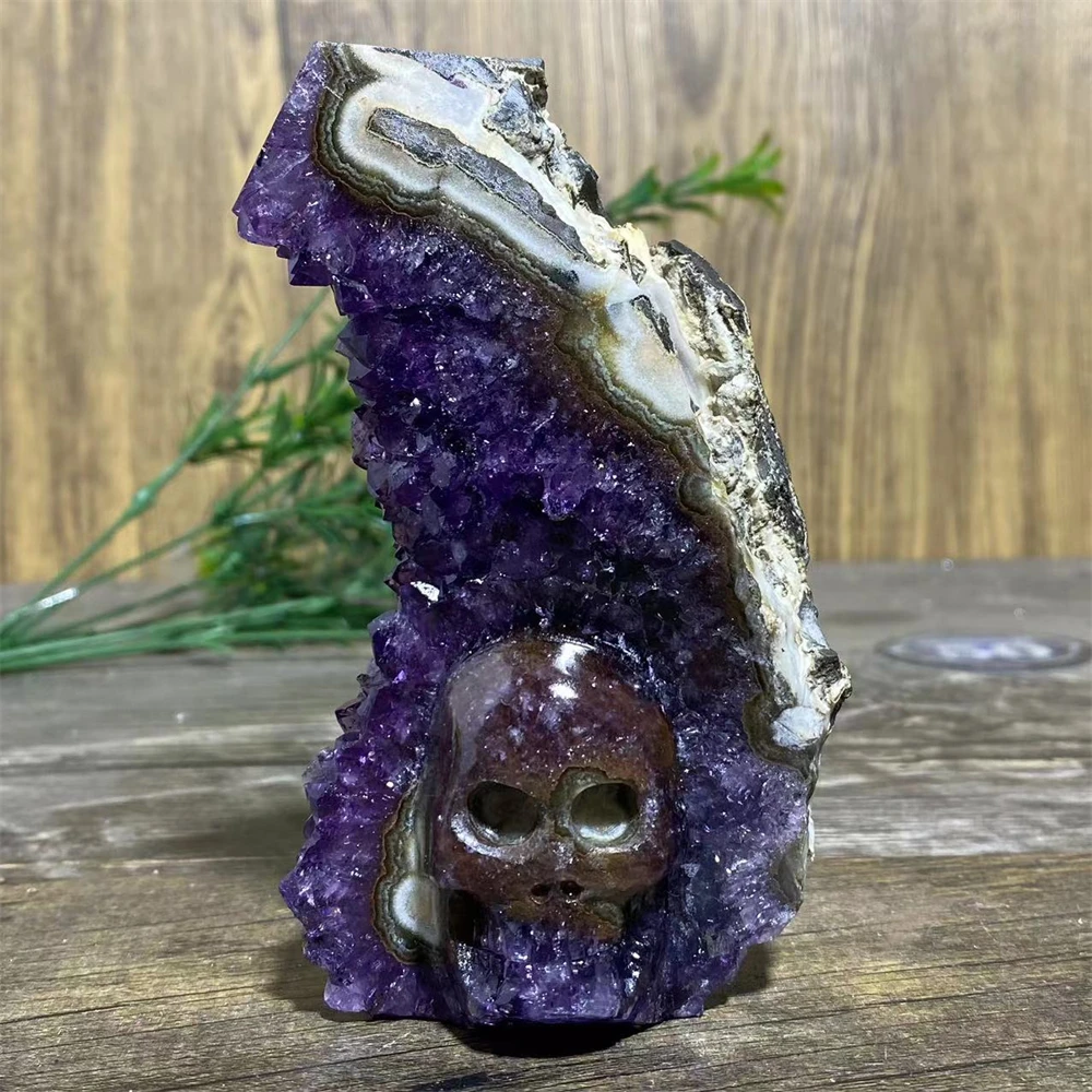 Druzy Amethyst Skulls Stone Quartz Specimen Crystal Natural Healing Wicca Skull Geode Minerals Spiritual Ornaments