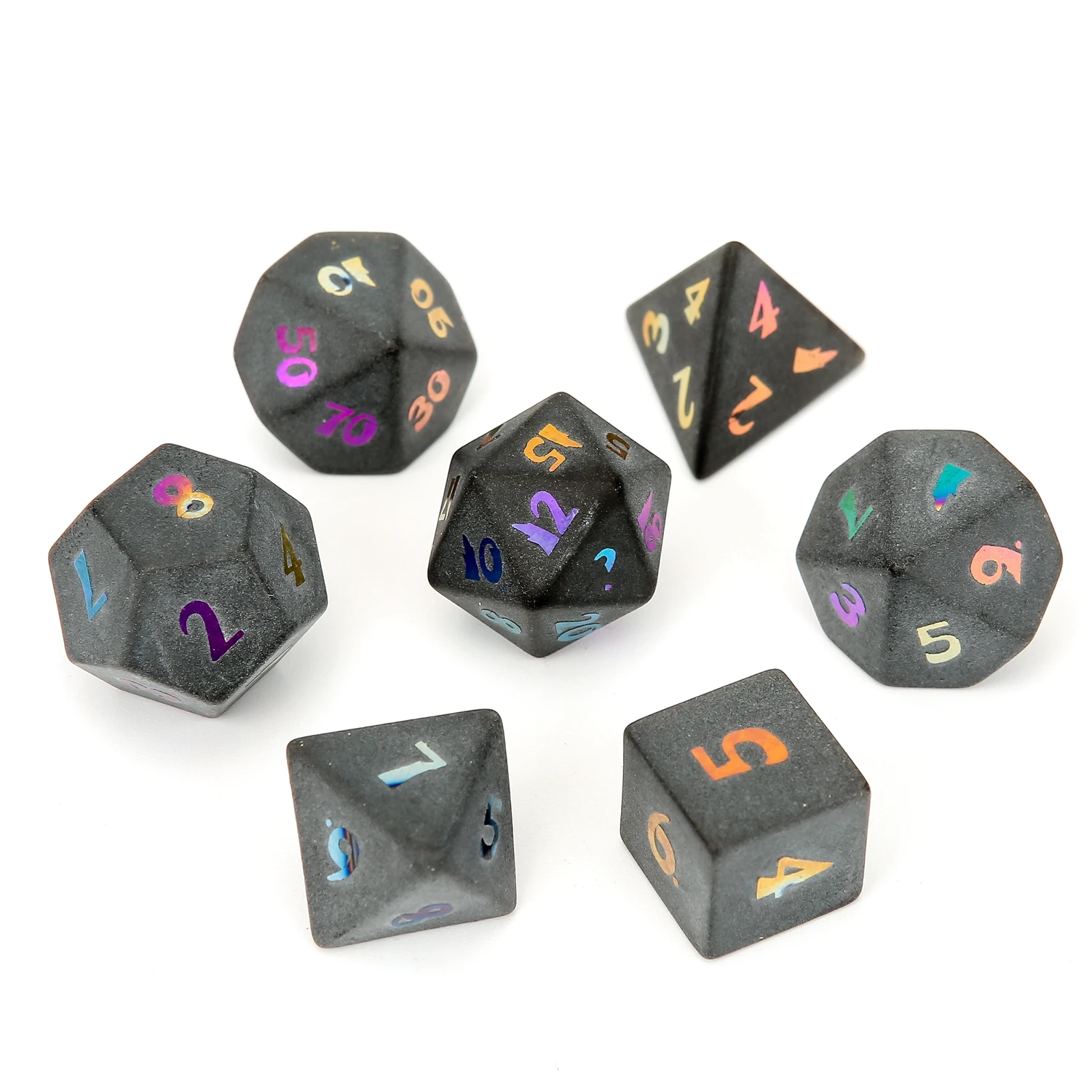 Natural Crystal Quartz Obsidian Rainbow Raised Number RPG Multi Sided Polyhedral Dice Set Adult DND Game Collection Gemstone