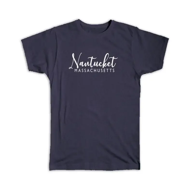 Nantucket Cursive Typography Massachusetts Tropical Beach Travel T shirt