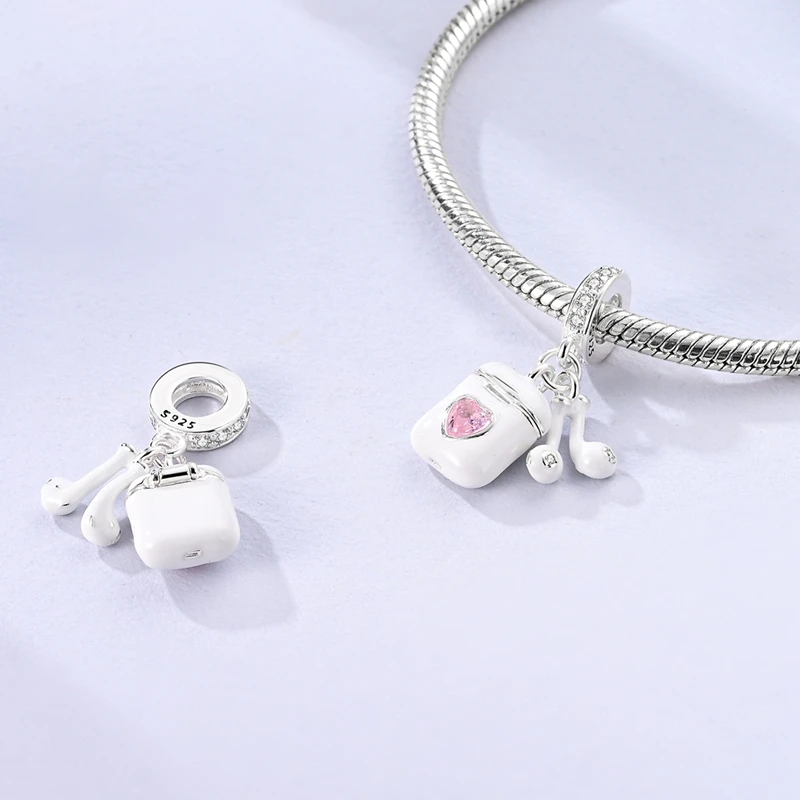 

925 Sterling Silver Charms Bead Wireless headphones Dangle Fit Original Bracelet Women Lover DIY Jewelry Gifts