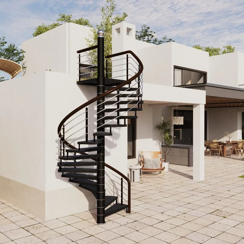 Outdoor spiral staircase outdoor custom rural self-built house fire steel structure plate villa iron staircase