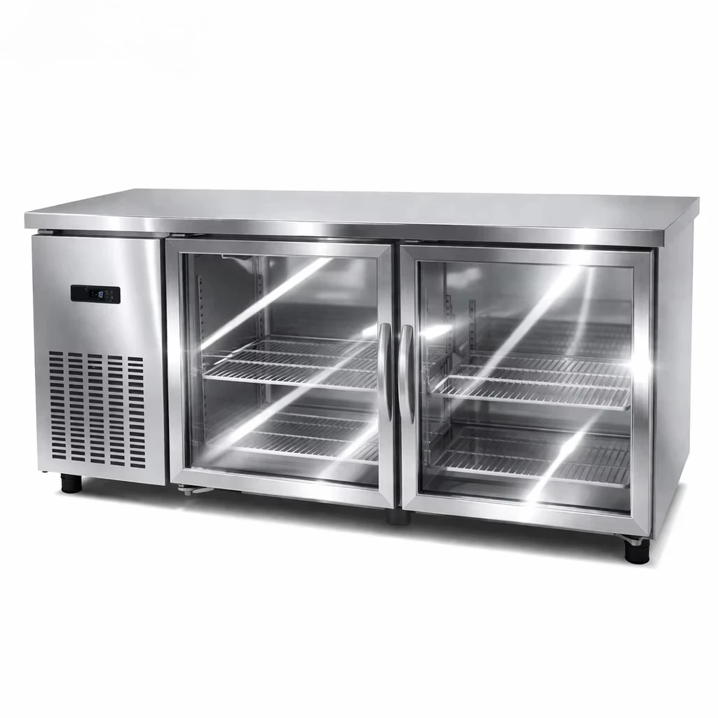 Commercial Pizza Salad Sandwich Counter Display Chiller Fridge Glass Top Prep Table Refrigerator Chiller Freezer Table