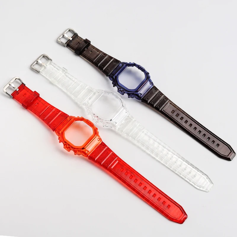 Para casio G-SHOCK GMW-B5000 conjunto de pulseira de geléia vermelho preto tpu modificação banda e caso compatível com relógios casio g-shock