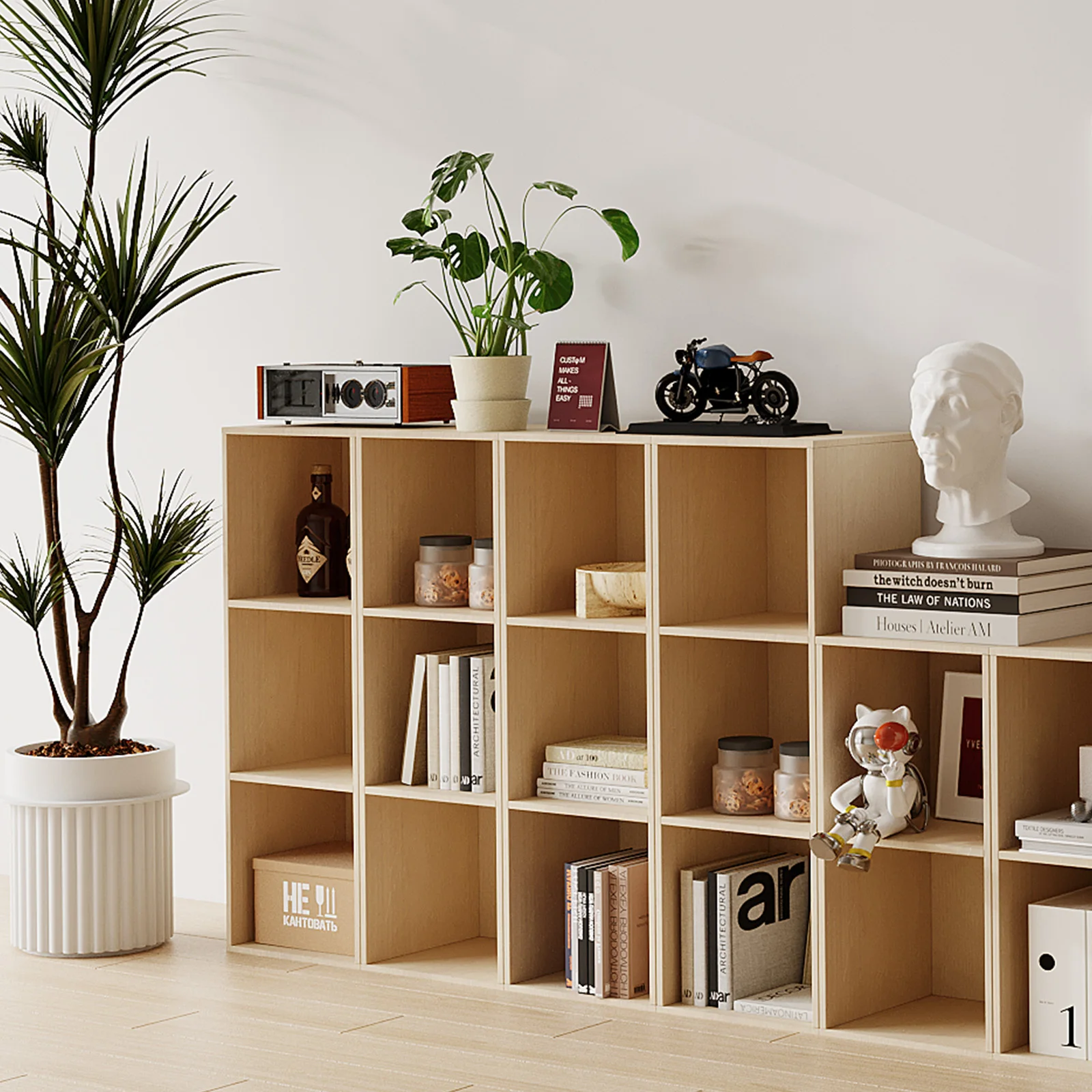 

White Oak Wooden 3-Cube Storage Organizer With Closed Back Panel Bookshelf Display Shelf Closet Cabinet For Home Office School