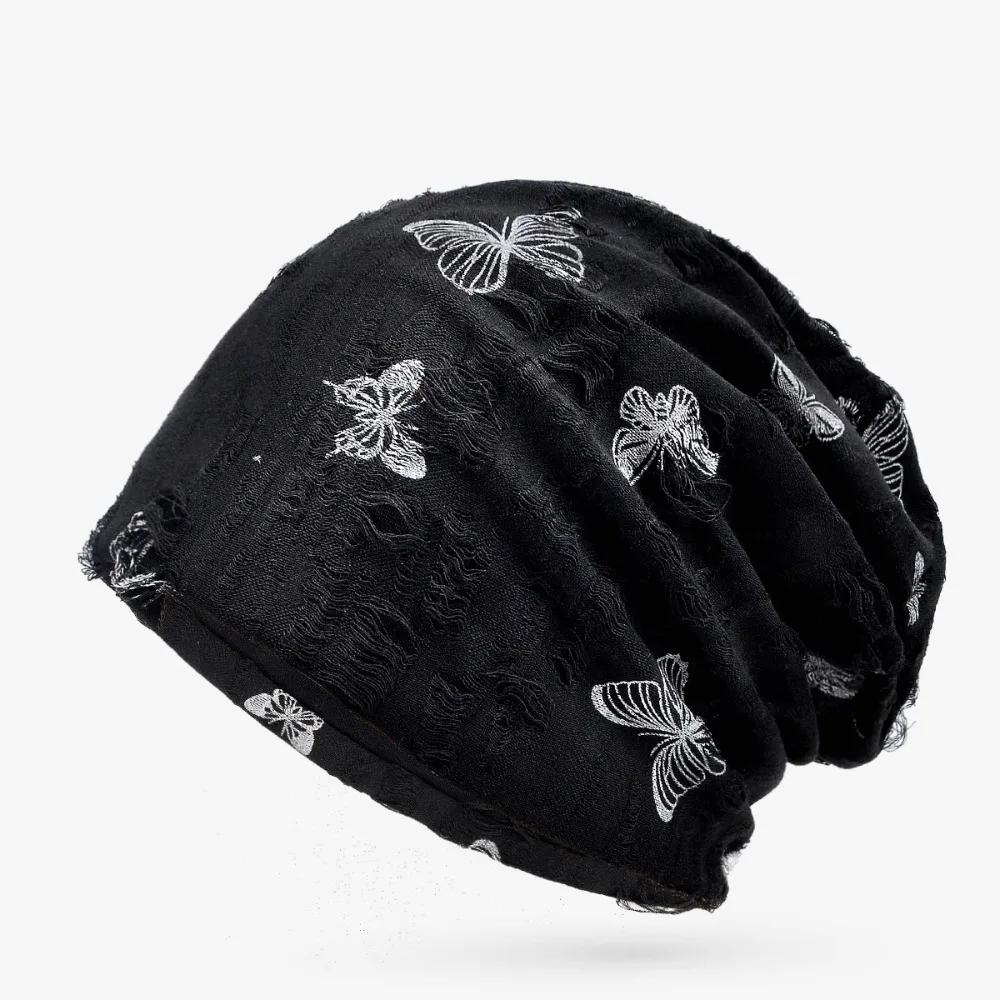 

Harajuku Holes Butterfly Print Beanies Korean Style High Quality Knitted Hat Thin Warm Pullover Hat Outdoor