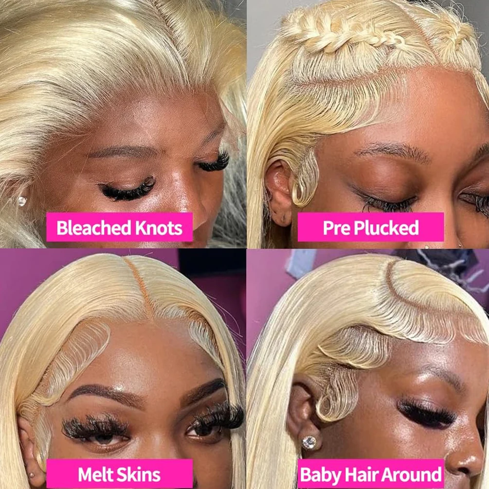 13x4 HD الدانتيل الشفاف شعر مستعار أمامي البرازيلي الشعر البشري 613 شقراء العظام مستقيم قبل قطعها مع شعر الطفل 200% الكثافة الطبيعية #4