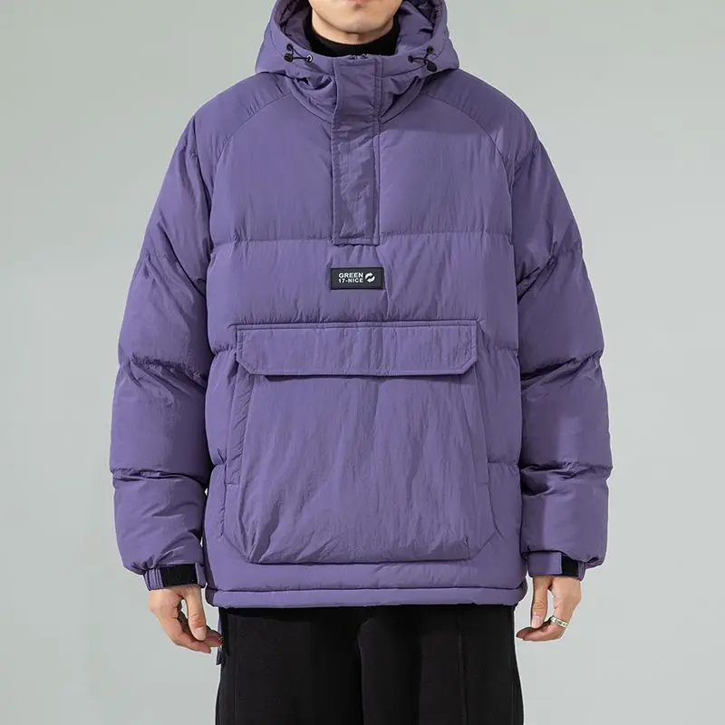 Jaqueta japonesa de algodão acolchoado masculina, pulôver espesso, casacos com capuz, parkas quentes, casal da moda, bolso grande, outono, inverno, novo