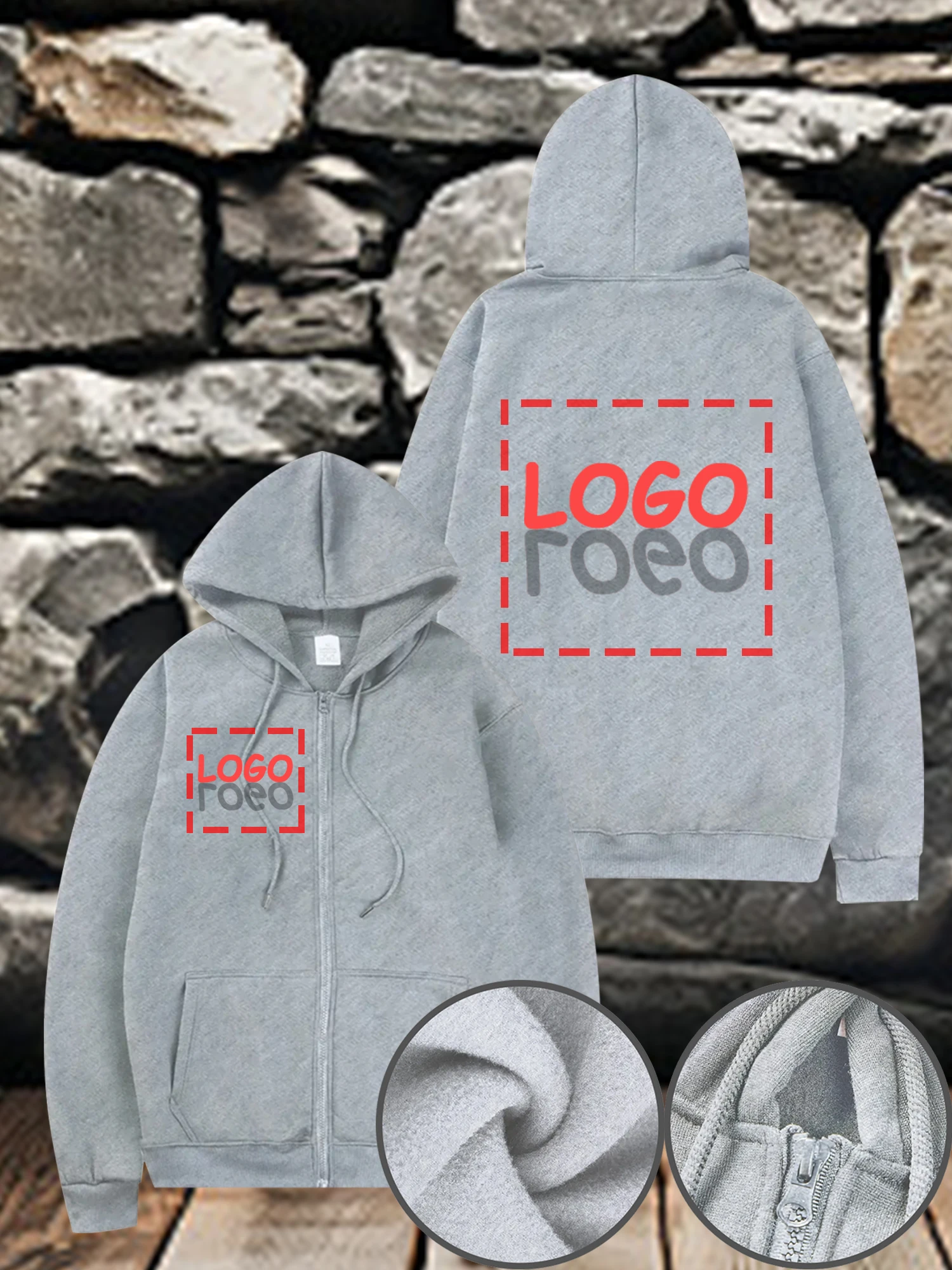 Autumn and winter hooded zipper hoodie, customizable with patterns/letters/pictures, suitable for cycling/running/hiking