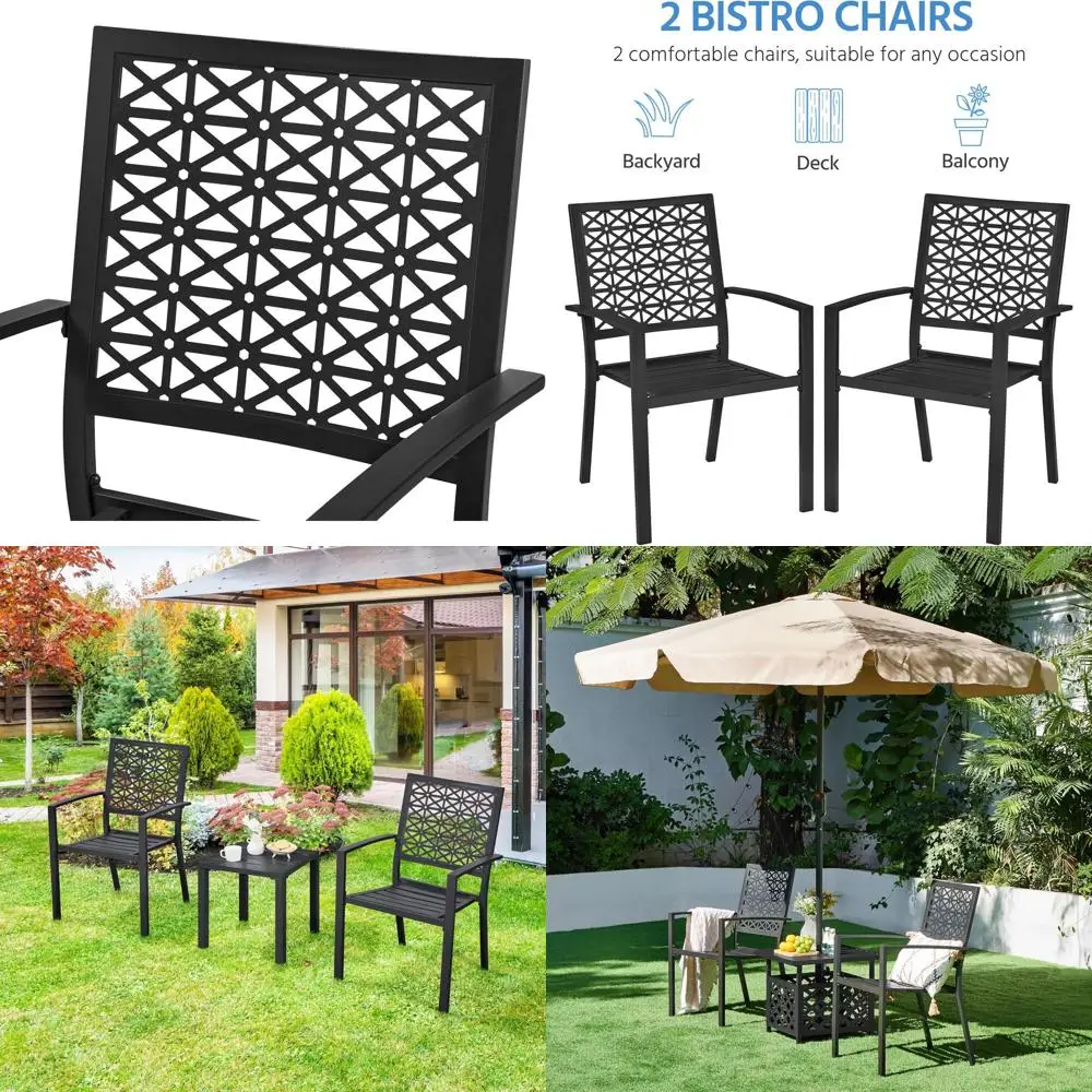 

Stackable Metal Patio Dining Chairs Set of 2 with Armrests, Heavy-Duty Black for Outdoor, Garden, Lawn, and Yard