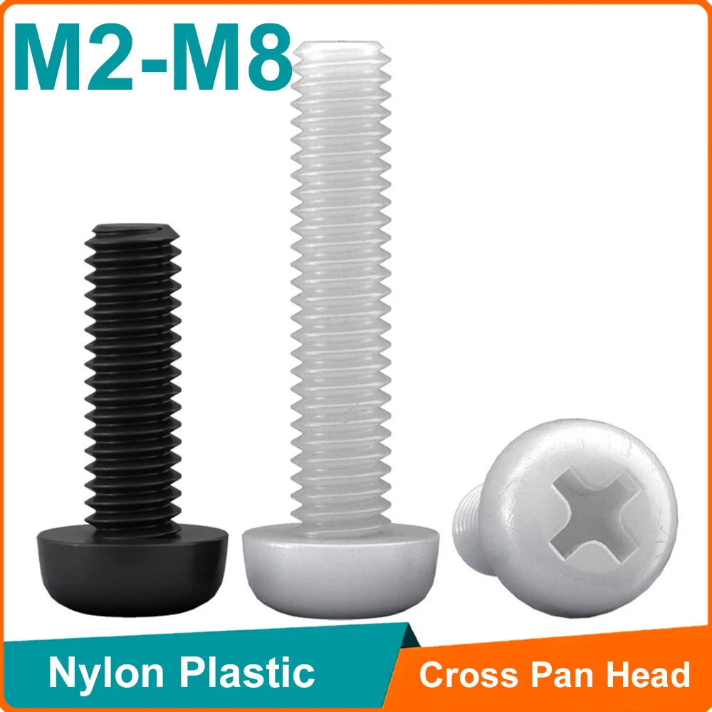 

20/50/100pcs M2 M2.5 M3 M4 M5 M6 M8 White/Black Nylon Plastic Screws | Insulated Flame-Retardant Phillips Round Head Screws
