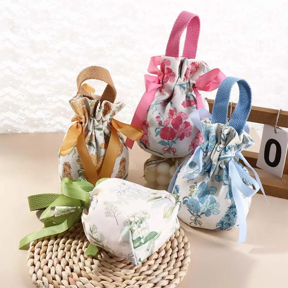 Bird Canvas Drawstring Bag Large Capacity Korean Style Festive Sugar Bag Jewerly Packing Bag Storage Bag Small Flower Wrist Bag
