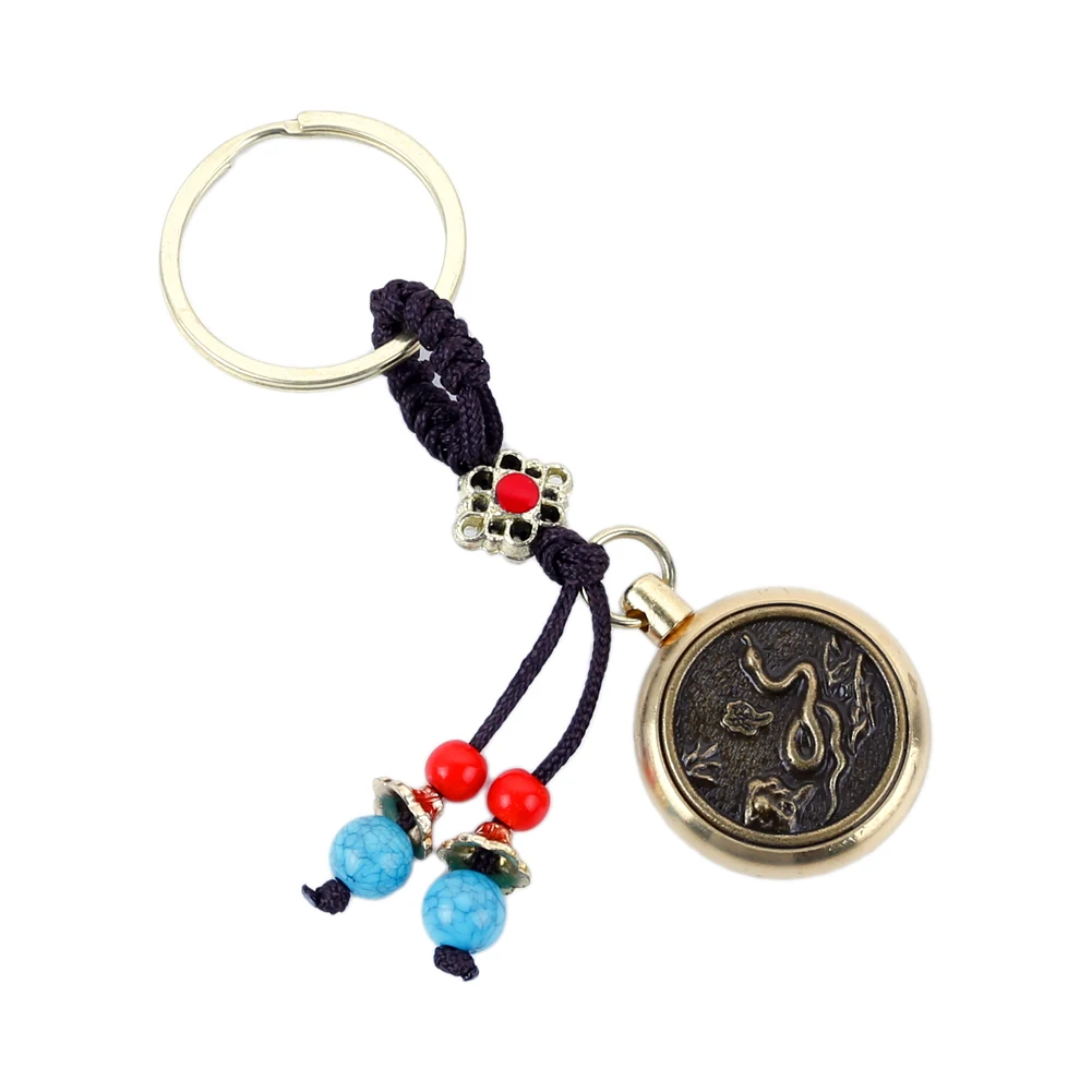 Retro Snake Year sleutelhanger Lucky Wheel ronde vierkante gat munt sleutelhanger trek rijkdom aan mascotte rugzak charme sleutel hanger sleutelhanger
