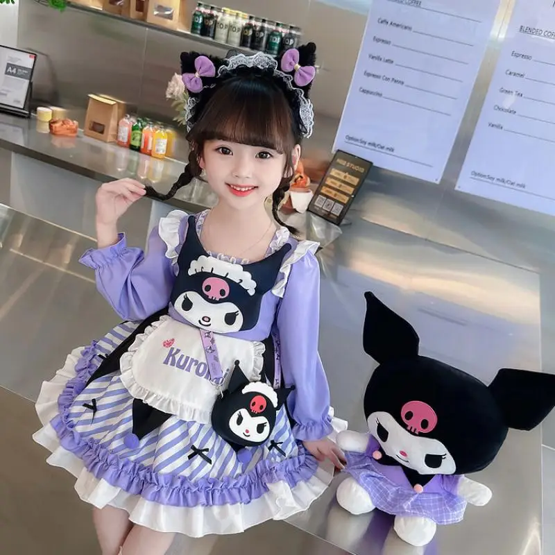 

2023 Kawaii Sanrios Kuromi Детские платья Аниме Лолита Принцесса искусственная детская одежда подарок для девочки