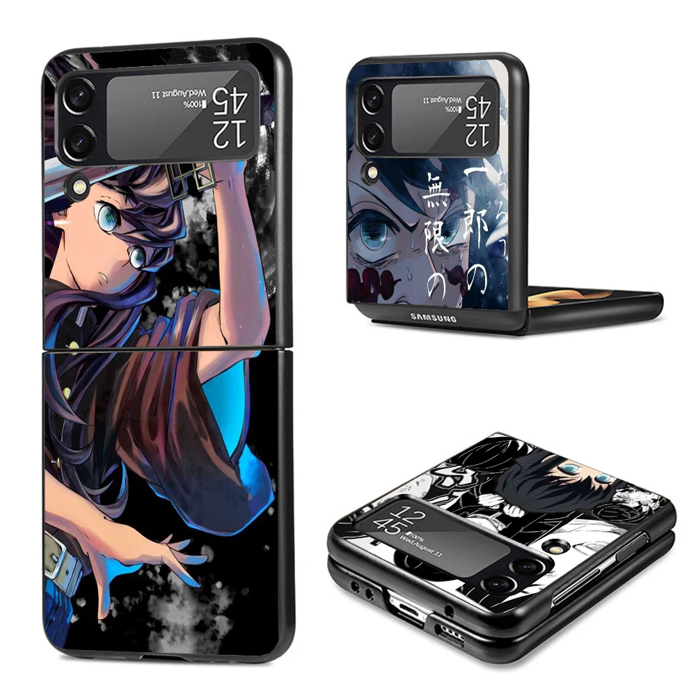 Demon Slayer Tokitou Muichirou Hard PC Phone Case For Samsung Galaxy Z Flip6 Flip5 Flip4 Black Cover Z Flip 6 5 4 3 5G Shockproo