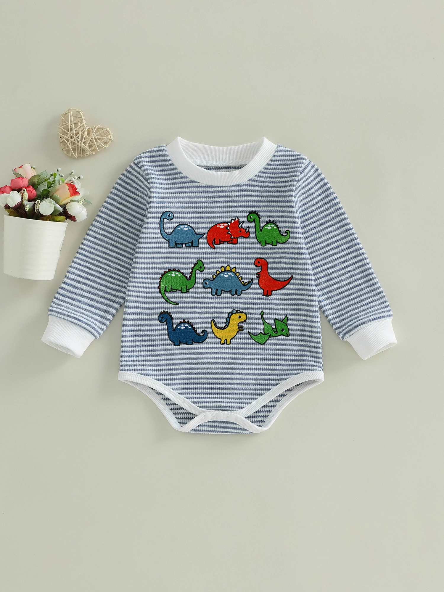 Bodysuit Long Sleeve Striped Autumn Striped Autumn Striped Bodysuit Sleeve Dinosaur Embroidery Romper Latest Bodysuit Long