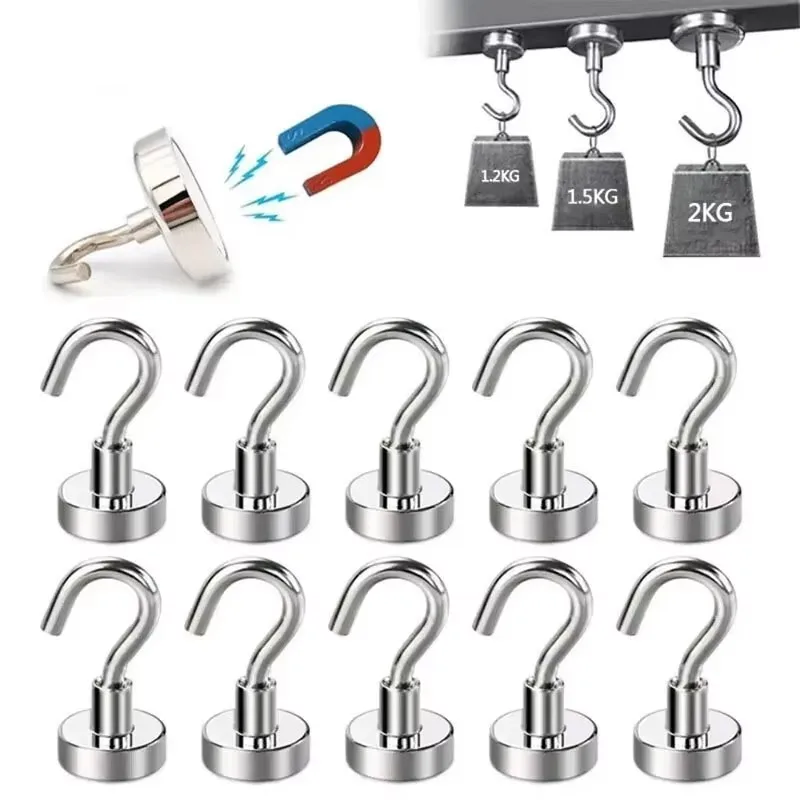 1/2/3/4/6/8pcs Strong Magnetic Hooks Load Bearing Hook MultiPurpose Storage For Home Kitchen Bar Storage Key Hanging Hanger