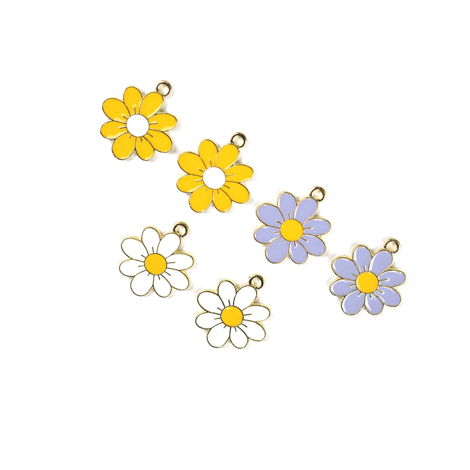 10pcs Yellow Purple White Flowers Metal Enamel Charms 20*23mm Pendants Ornaments Beads for Bracelet Earrings Jewelry Making