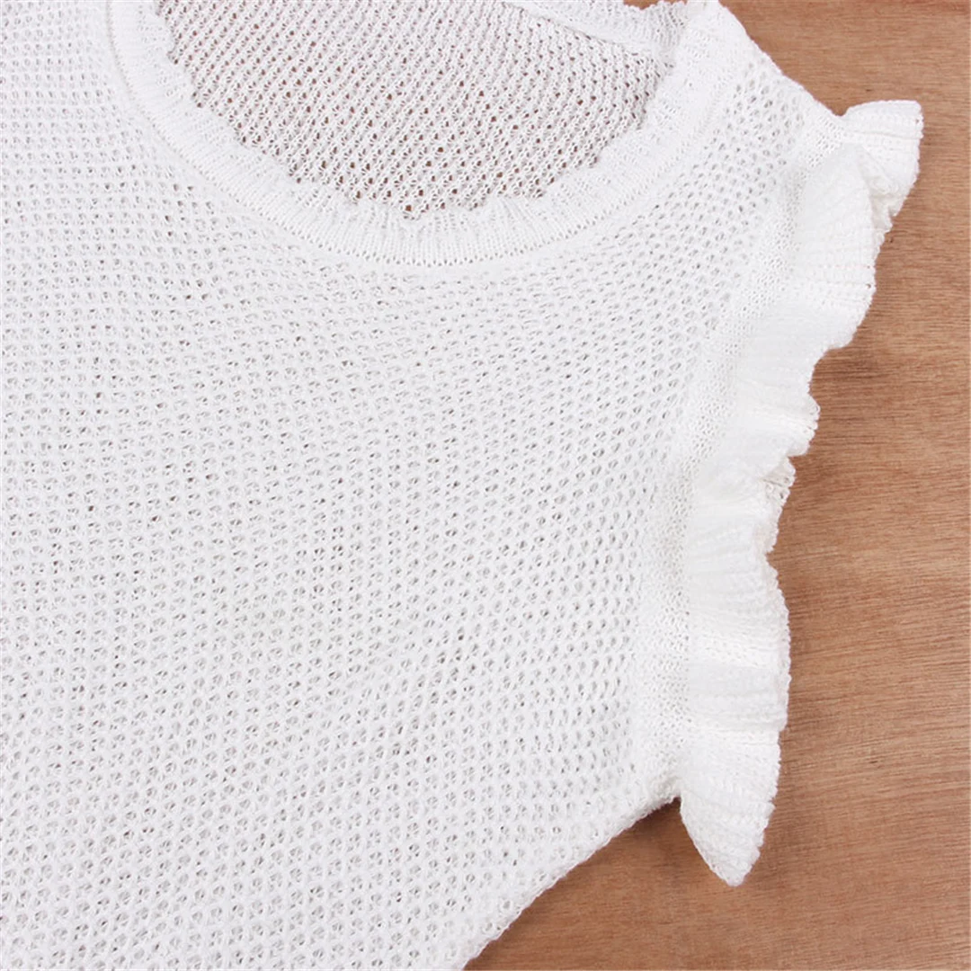 Neues, gerüschtes, ausgestelltes, gehäkeltes, gestricktes Tunika-Strandkleid, Strandkleidung, Strandmode, Strand-Cover-up, Damen V5471 – Detail 12