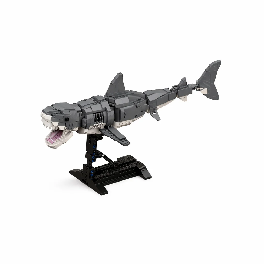 

Набор строительных блоков MOC «Акула» с подставкой для демонстрации, модель морского животного, конструктор для самостоятельной сборки, игрушка, украшение для стола, подарок