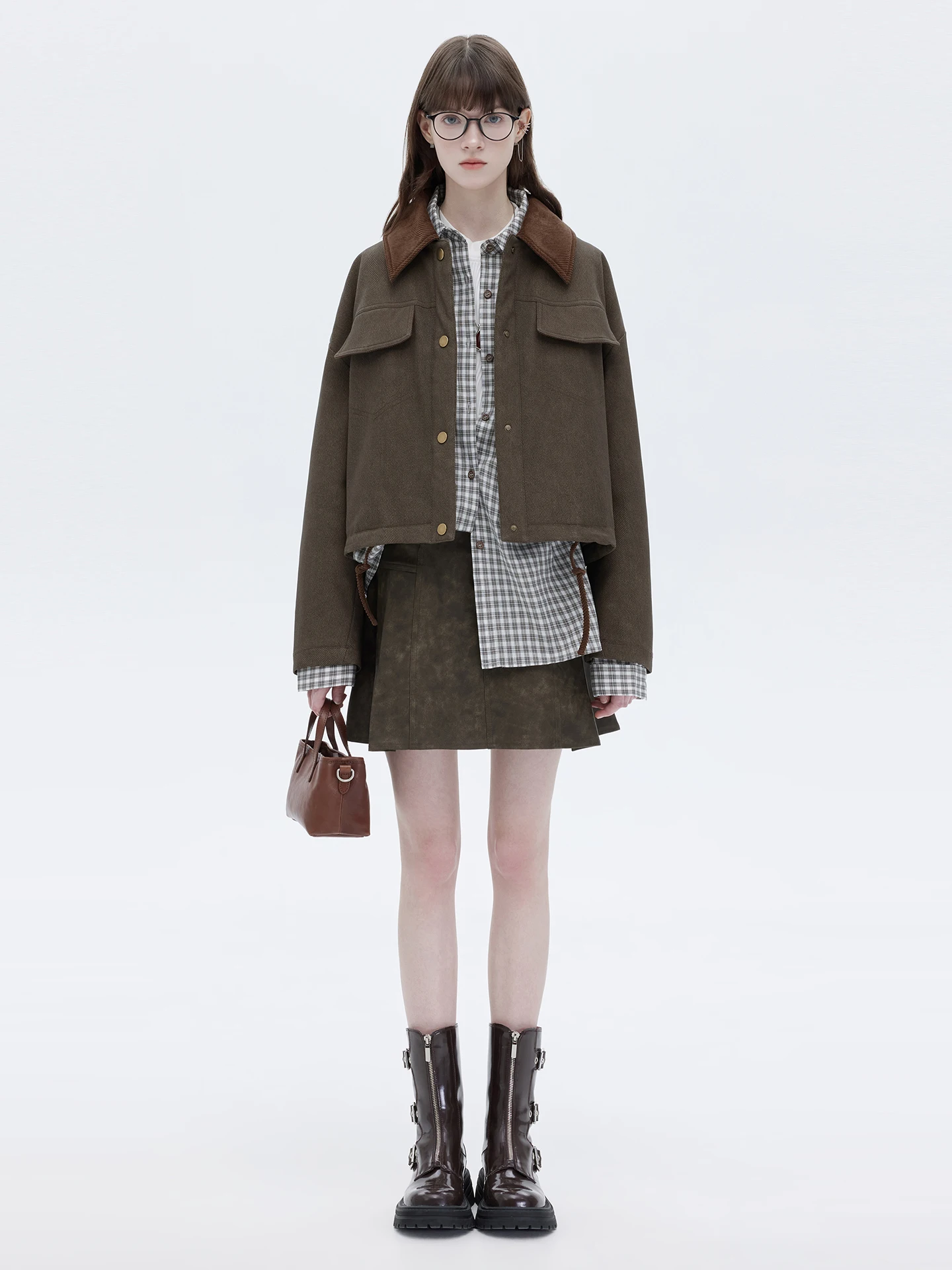 

Women's Thiened Goose down ort Jaet High Densi Barn Sle Cosite PU Meralded Patchwork Cotton Long Sve Coat