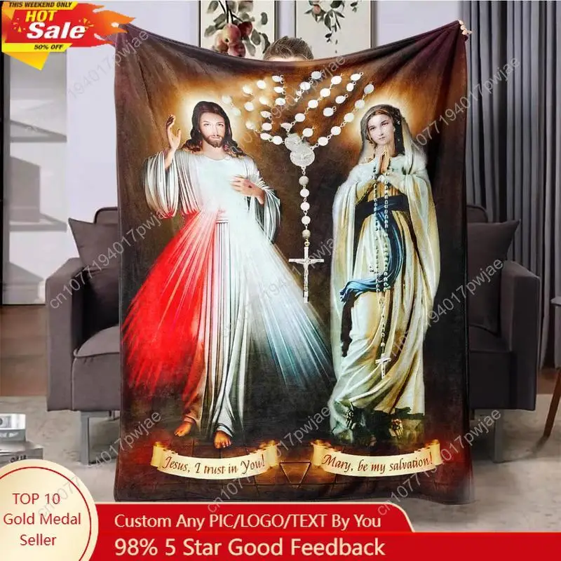 

Mary & Jesus Pattern Blanket, Soft WarmComfortable Throw Blanket, MultifunctionalBlanket for Home Office Travel Camping